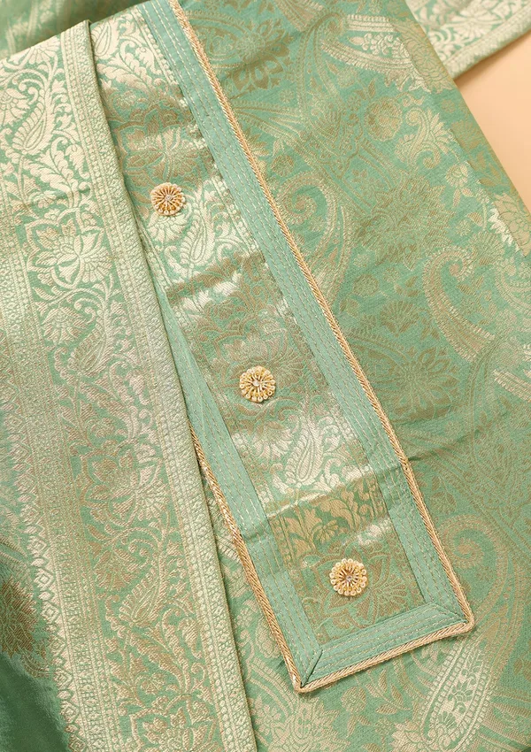 Pista_Green_Dola_Silk_Gold_Zariwork_Unstitched_Dress_Material_With_Matching_Bottom_And_Dupatta