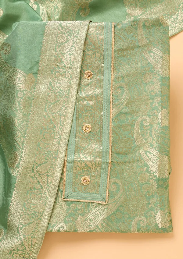 Pista_Green_Dola_Silk_Gold_Zariwork_Unstitched_Dress_Material_With_Matching_Bottom_And_Dupatta
