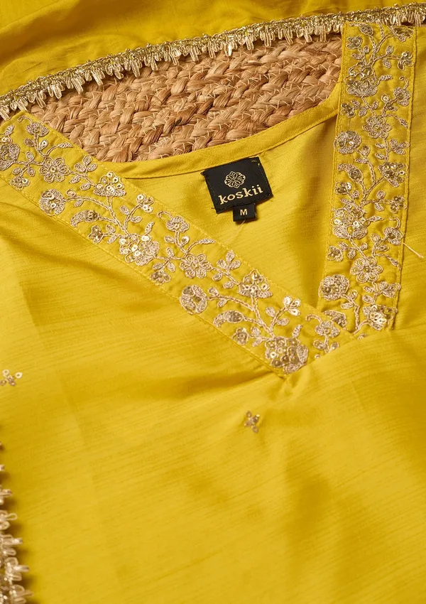 Yellow_Art_Silk_Cording_Straight_Kurta_With_Pant_Regular_And_Dupatta