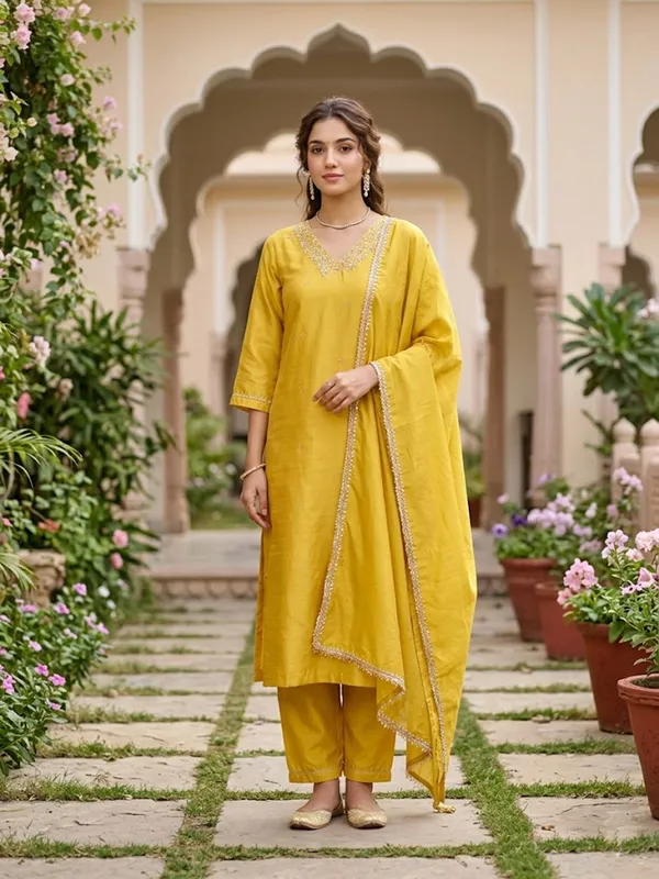 Yellow_Art_Silk_Cording_Straight_Kurta_With_Pant_Regular_And_Dupatta