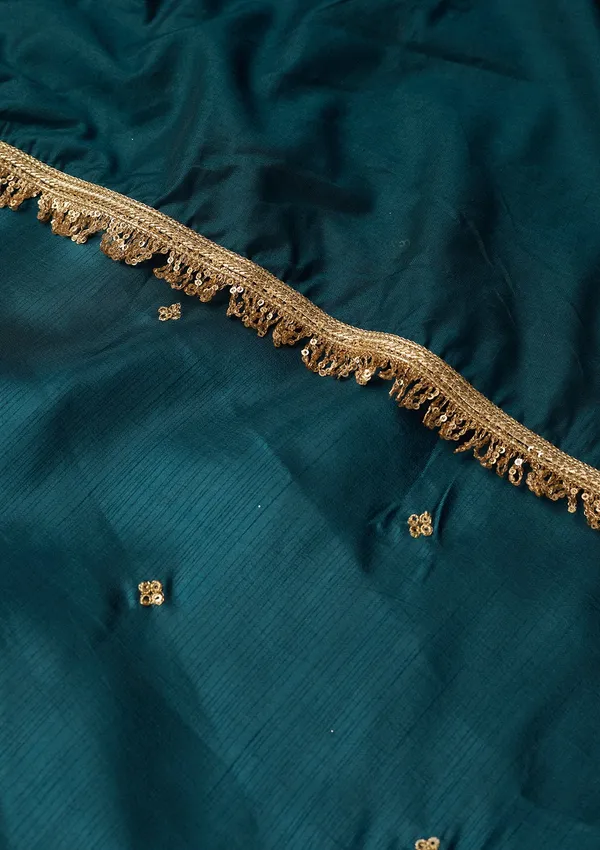 Peacock_Blue_Art_Silk_Cording_A_Line_Kurta_With_Pant_Regular_And_Dupatta