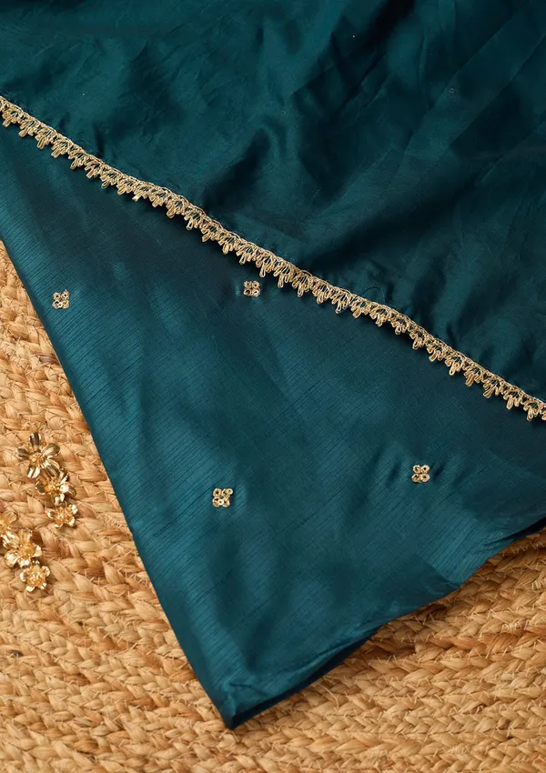 Peacock_Blue_Art_Silk_Cording_A_Line_Kurta_With_Pant_Regular_And_Dupatta