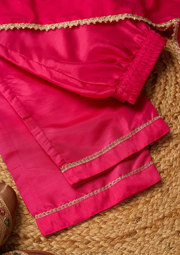Magenta_Pink_Art_Silk_Cording_Straight_Kurta_With_Regular_Pant_And_Dupatta