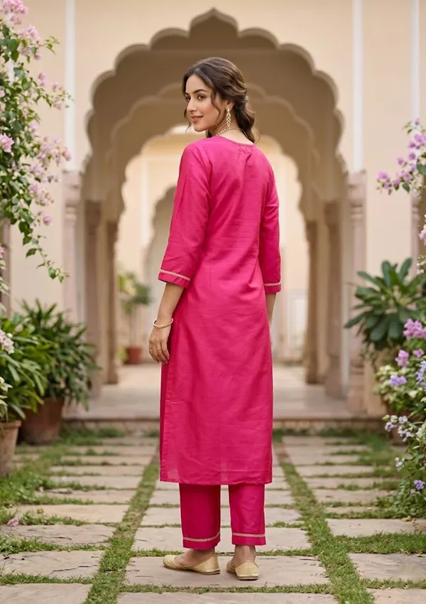 Magenta_Pink_Art_Silk_Cording_Straight_Kurta_With_Regular_Pant_And_Dupatta