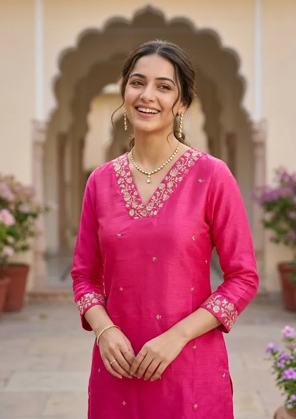 Magenta_Pink_Art_Silk_Cording_Straight_Kurta_With_Regular_Pant_And_Dupatta