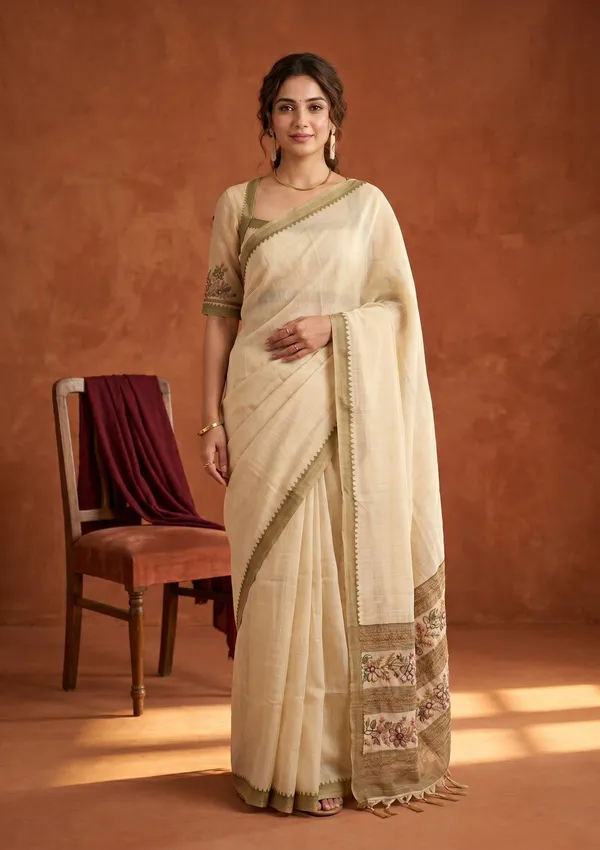 Beige_Chanderi_Threadwork_Saree_With_Matching_Blouse_Piece