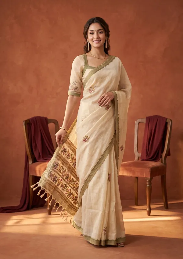 Beige_Chanderi_Threadwork_Saree_With_Matching_Blouse_Piece