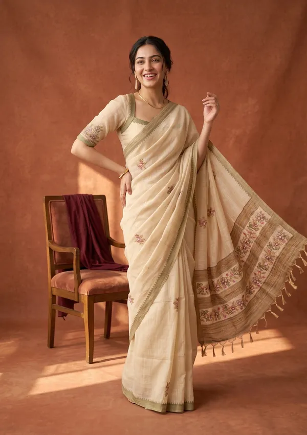 Beige_Chanderi_Threadwork_Saree_With_Matching_Blouse_Piece