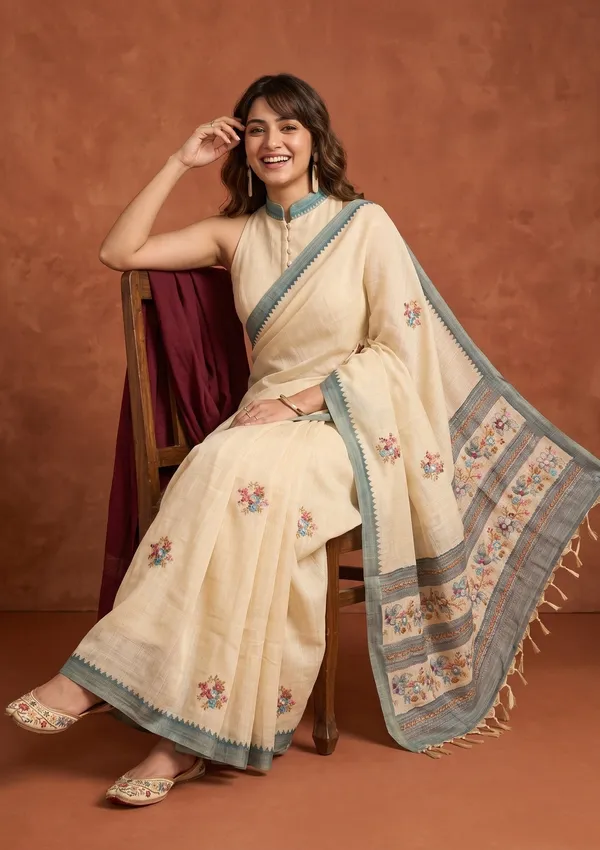 Beige_Chanderi_Threadwork_Saree_With_Matching_Blouse_Piece