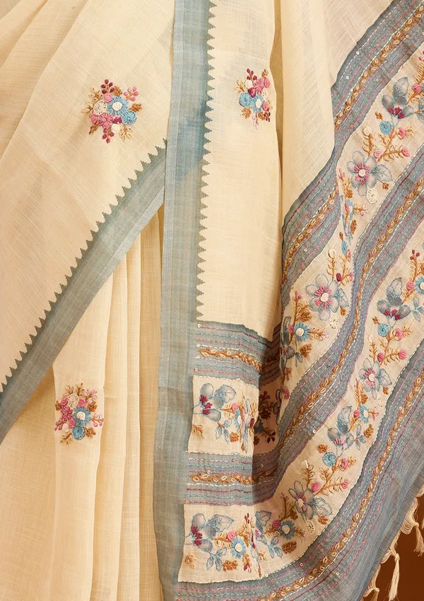 Beige_Chanderi_Threadwork_Saree_With_Matching_Blouse_Piece
