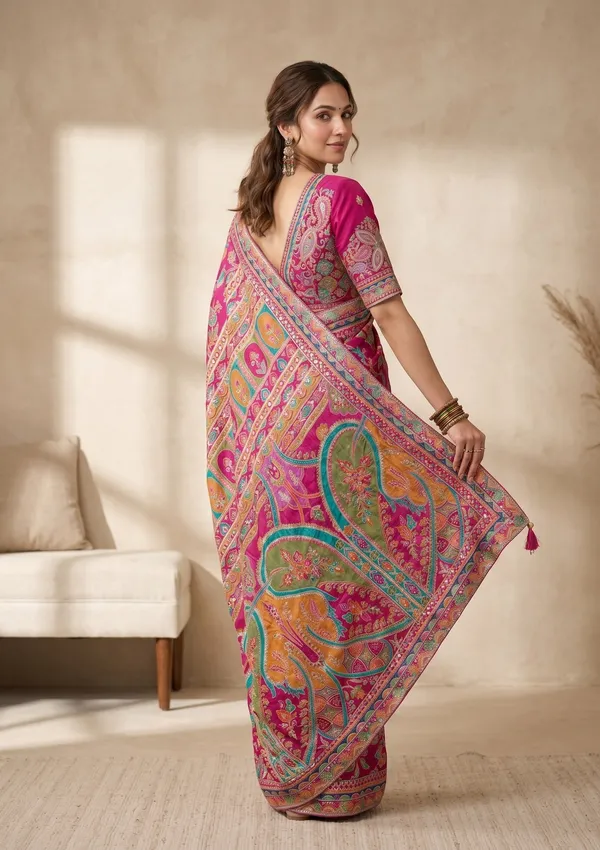 Magenta_Pink_Satin_Sequins_Saree_With_Matching_Blouse_Piece