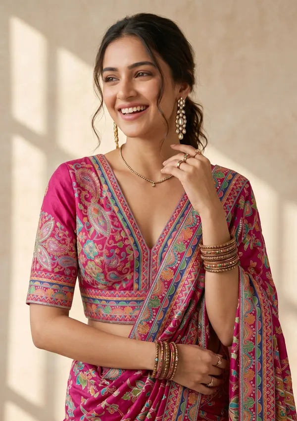 Magenta_Pink_Satin_Sequins_Saree_With_Matching_Blouse_Piece