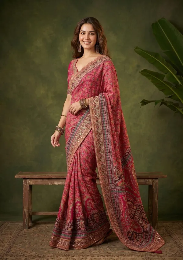 Pink_Satin_Sequins_Saree_With_Matching_Blouse_Piece