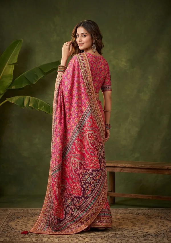Pink_Satin_Sequins_Saree_With_Matching_Blouse_Piece