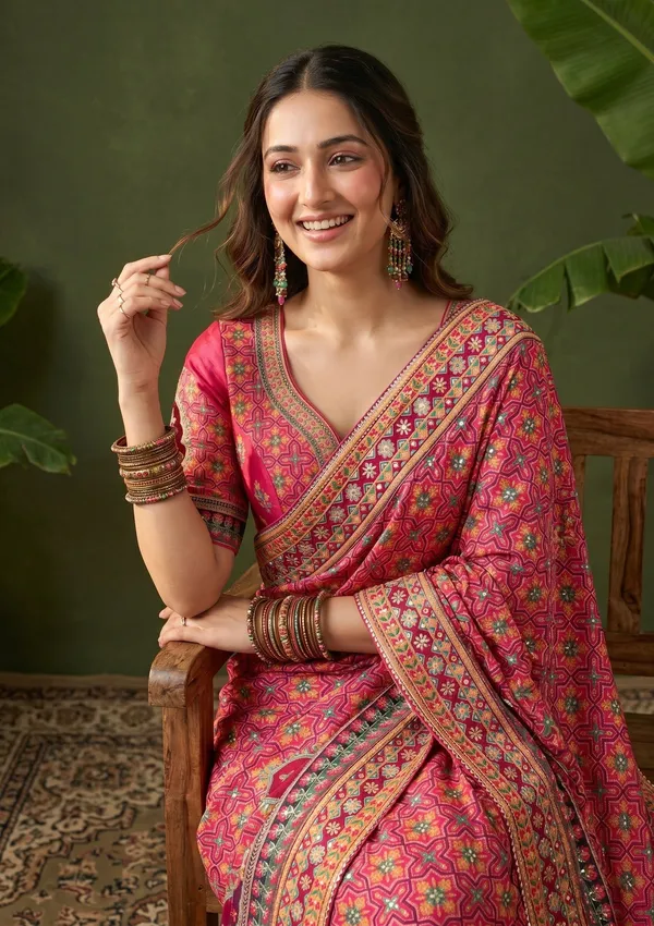 Pink_Satin_Sequins_Saree_With_Matching_Blouse_Piece