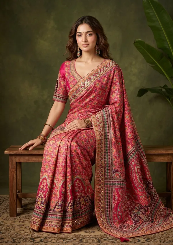 Pink_Satin_Sequins_Saree_With_Matching_Blouse_Piece