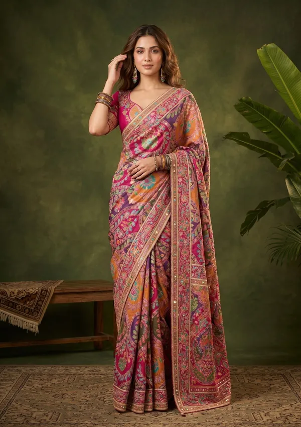 Multi_Satin_Sequins_Saree_With_Matching_Blouse_Piece