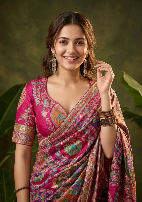 Multi_Satin_Sequins_Saree_With_Matching_Blouse_Piece