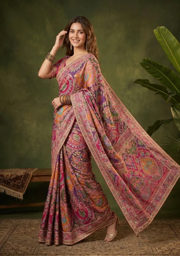 Multi_Satin_Sequins_Saree_With_Matching_Blouse_Piece