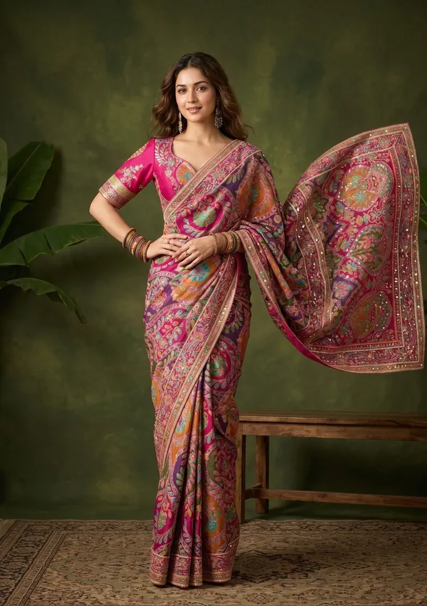 Multi_Satin_Sequins_Saree_With_Matching_Blouse_Piece