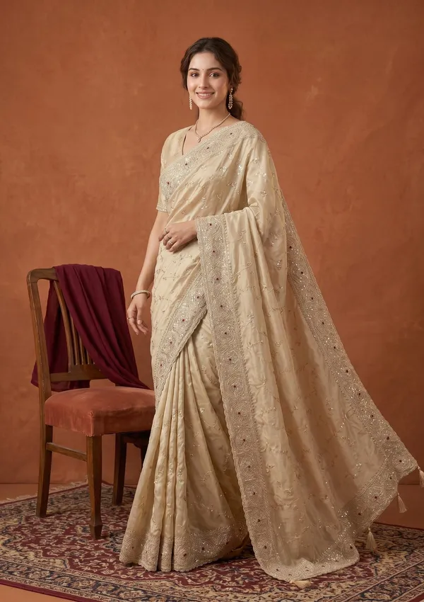 Beige_Tissue_Sequins_Saree_With_Matching_Blouse_Piece