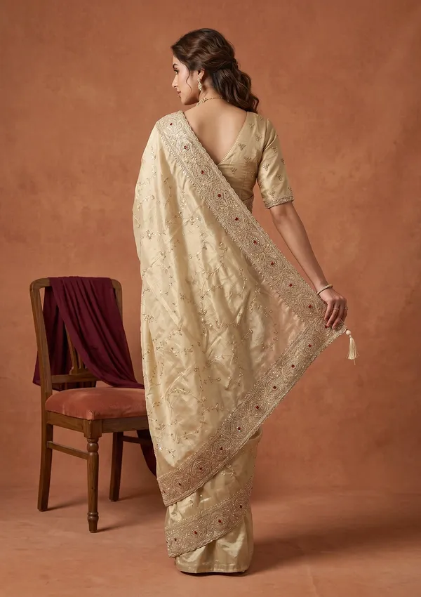 Beige_Tissue_Sequins_Saree_With_Matching_Blouse_Piece