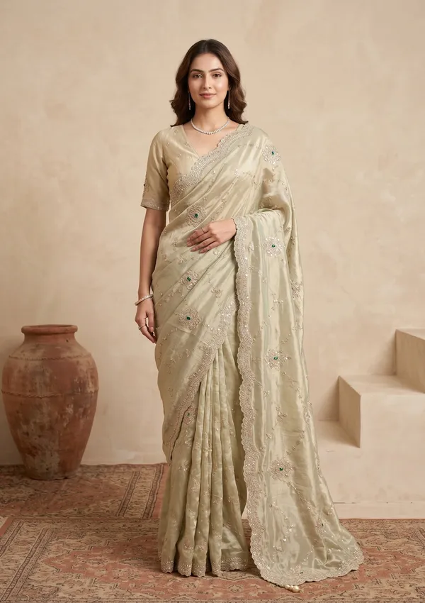 Sea_Green_Tissue_Sequins_Saree_With_Matching_Blouse_Piece