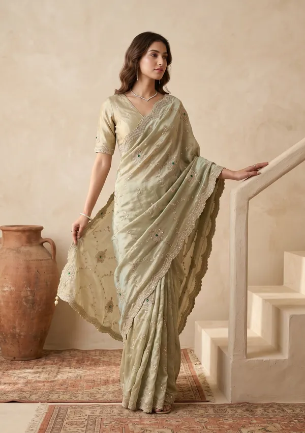 Sea_Green_Tissue_Sequins_Saree_With_Matching_Blouse_Piece