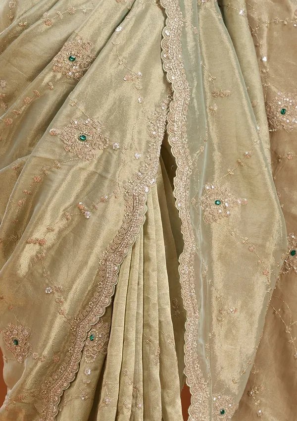 Sea_Green_Tissue_Sequins_Saree_With_Matching_Blouse_Piece