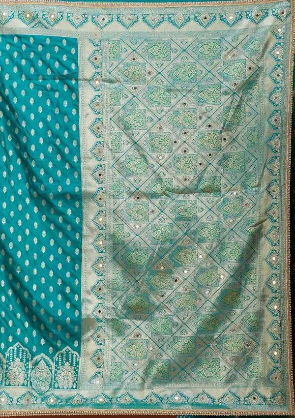 Rama_Green_Silk_Buti_Gold_Stonework_Saree_With_Matching_Blouse_Piece