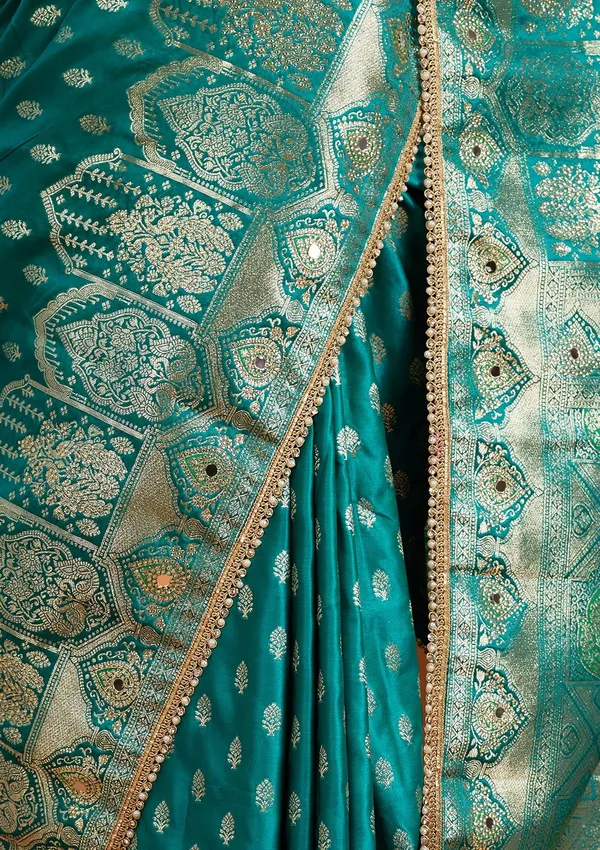 Rama_Green_Silk_Buti_Gold_Stonework_Saree_With_Matching_Blouse_Piece