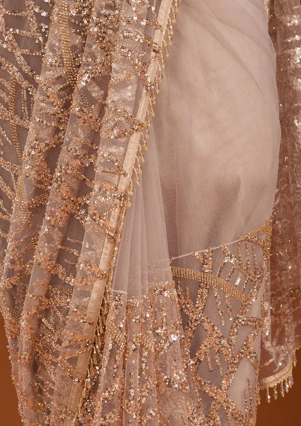 Beige_Net_Sequins_Saree_With_Matching_Blouse_Piece