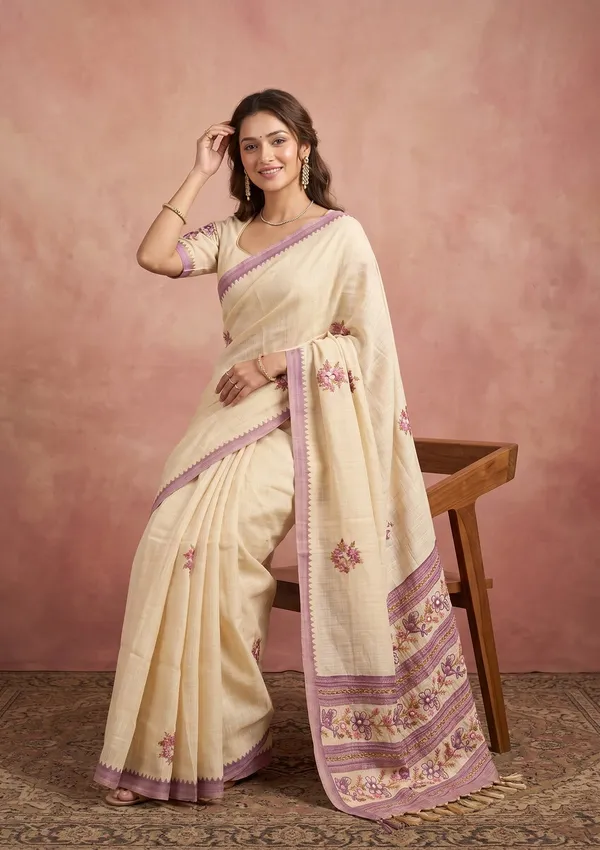 Beige_Chanderi_Threadwork_Saree_With_Matching_Blouse_Piece
