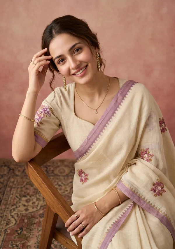 Beige_Chanderi_Threadwork_Saree_With_Matching_Blouse_Piece