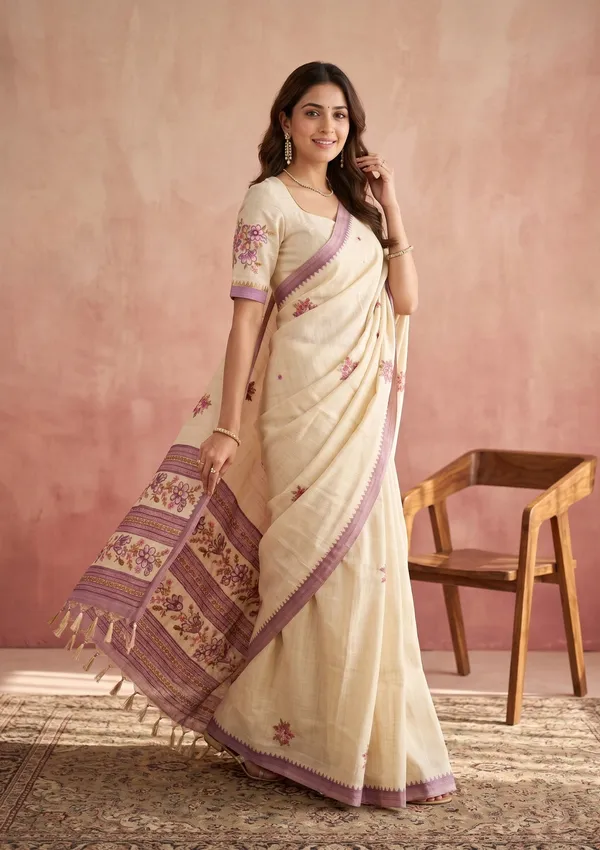 Beige_Chanderi_Threadwork_Saree_With_Matching_Blouse_Piece