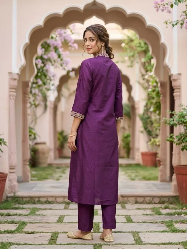 Wine_Art_Silk_Cording_A_Line_Kurta_With_Pant_Regular_And_Dupatta