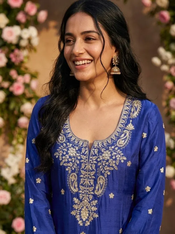 Royal_Blue_Crepe_Sequins_Straight_Kurta_With_Sharara_And_Dupatta