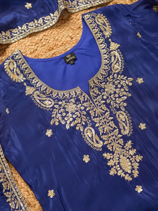 Royal_Blue_Crepe_Sequins_Straight_Kurta_With_Sharara_And_Dupatta