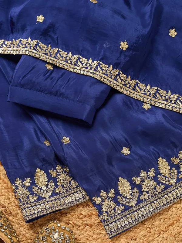 Royal_Blue_Crepe_Sequins_Straight_Kurta_With_Sharara_And_Dupatta