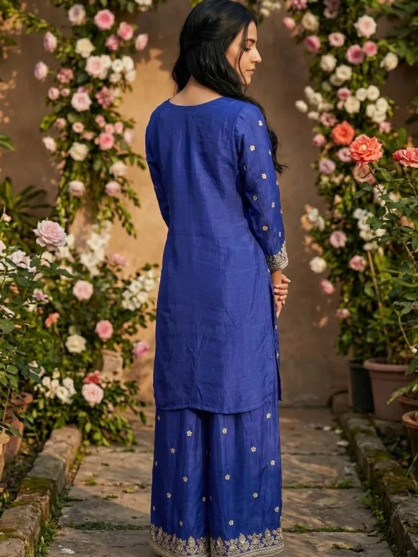 Royal_Blue_Crepe_Sequins_Straight_Kurta_With_Sharara_And_Dupatta