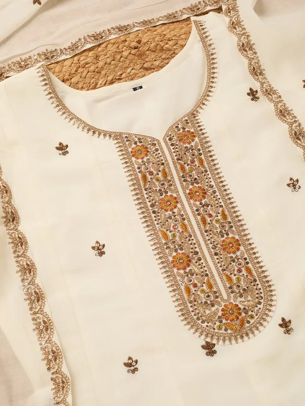 Off_White_Chanderi_Cording_Anarkali_Kurta_With_Pant_Regular_And_Dupatta