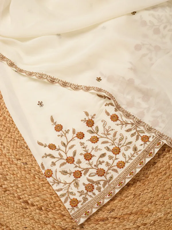 Off_White_Chanderi_Cording_Anarkali_Kurta_With_Pant_Regular_And_Dupatta
