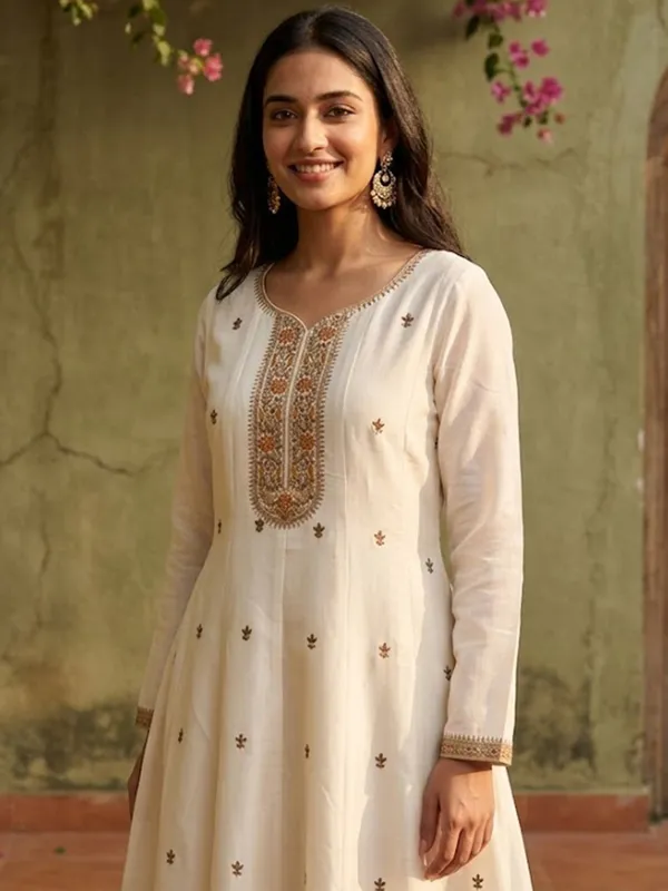 Off_White_Chanderi_Cording_Anarkali_Kurta_With_Pant_Regular_And_Dupatta