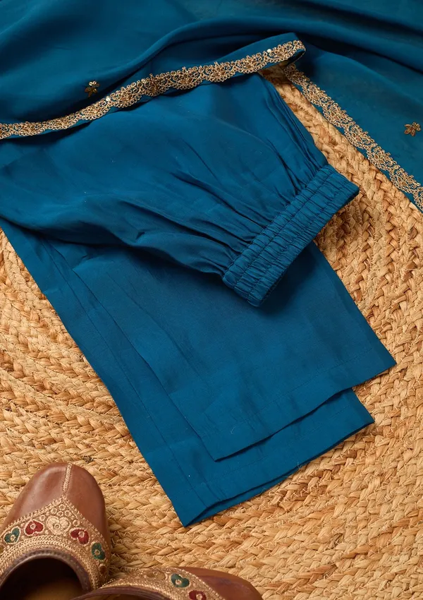 Navy_Blue_Chanderi_Cording_Anarkali_Kurta_With_Regular_Pant_And_Dupatta