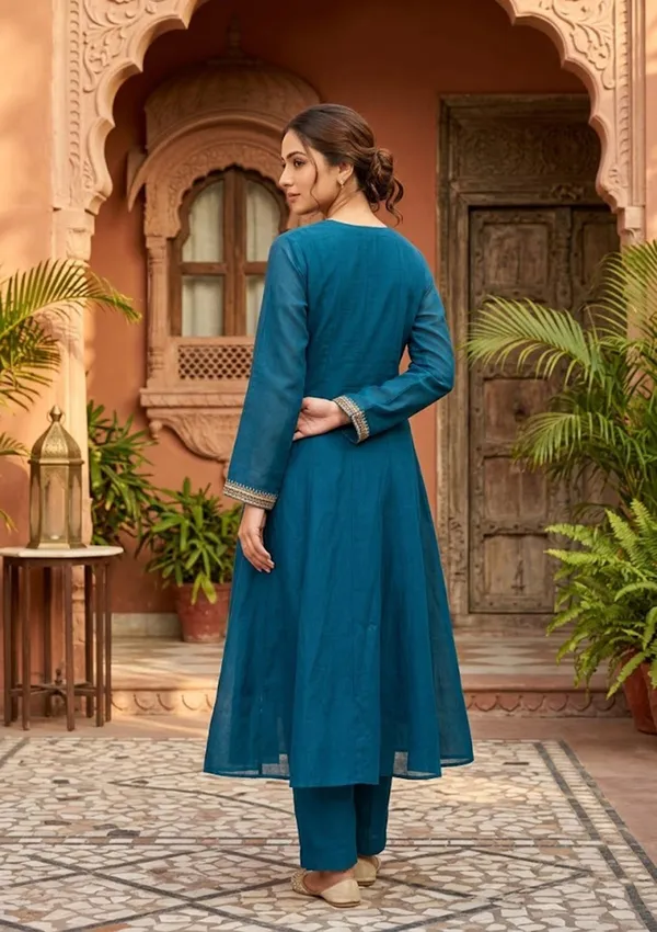 Navy_Blue_Chanderi_Cording_Anarkali_Kurta_With_Regular_Pant_And_Dupatta