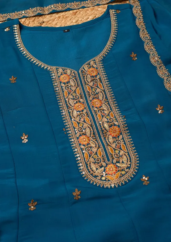 Navy_Blue_Chanderi_Cording_Anarkali_Kurta_With_Regular_Pant_And_Dupatta