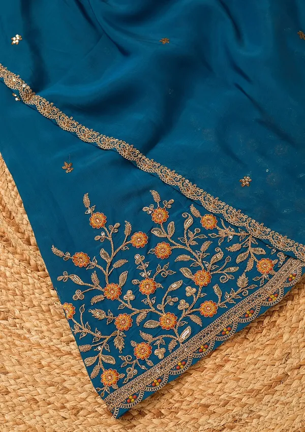 Navy_Blue_Chanderi_Cording_Anarkali_Kurta_With_Regular_Pant_And_Dupatta