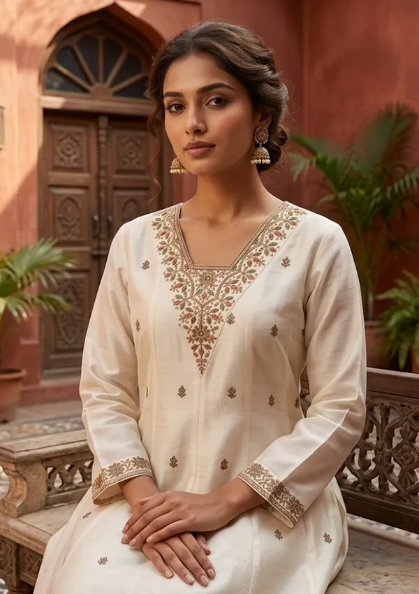 Off_White_Chanderi_Cording_Anarkali_Kurta_With_Regular_Pant_And_Dupatta
