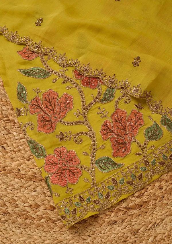 Mustard_Chanderi_Cording_Anarkali_Kurta_With_Regular_Pant_And_Dupatta