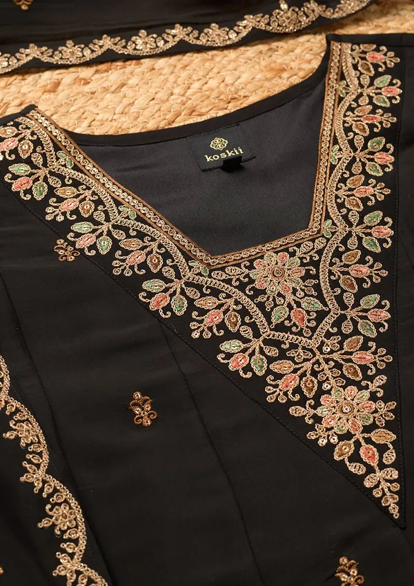 Black_Chanderi_Cording_Anarkali_Kurta_With_Pant_Regular_And_Dupatta